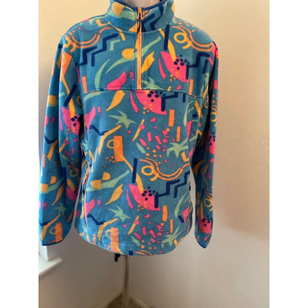 Chubbies Mens Large Quarter Zip Fleece Pullover Retro Abstract Geometric Blue